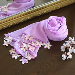 [Resale] OYA chiffon shawl [SAKURA] Lavender 第2張的照片