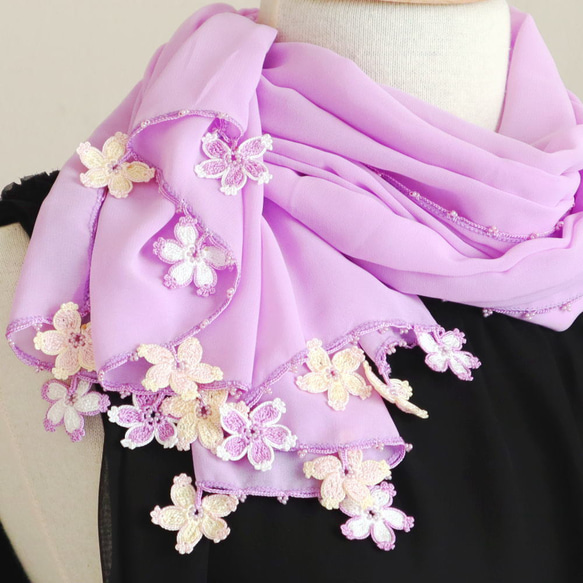 [Resale] OYA chiffon shawl [SAKURA] Lavender 第3張的照片