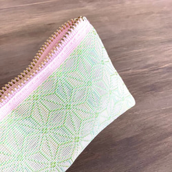 畳縁　笔盒　日式　大麻葉圖案　護身符　櫻桃和淺綠色 第3張的照片