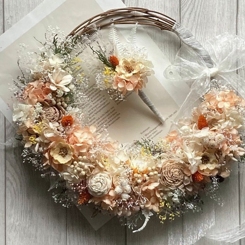 パステルオレンジのリースブーケ ＊ウエディング＊ プリザーブド