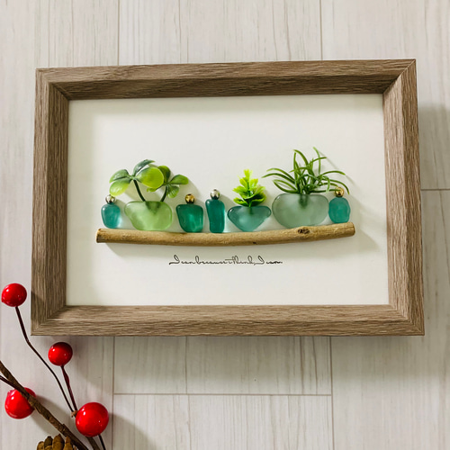 シーグラスアート 幸せの青い鳥 インテリア雑貨 北欧 観葉植物