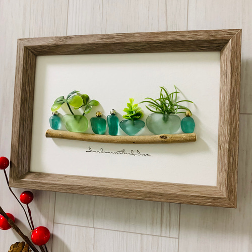 シーグラスアート 幸せの青い鳥 インテリア雑貨 北欧 観葉植物