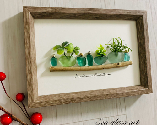 シーグラスアート 幸せの青い鳥 インテリア雑貨 北欧 観葉植物