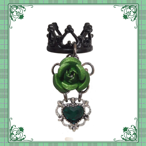 Heart Crown Crown Rose 薔薇玫綠 綠色 單隻耳朵 耳套 耳夾 飾品 第1張的照片