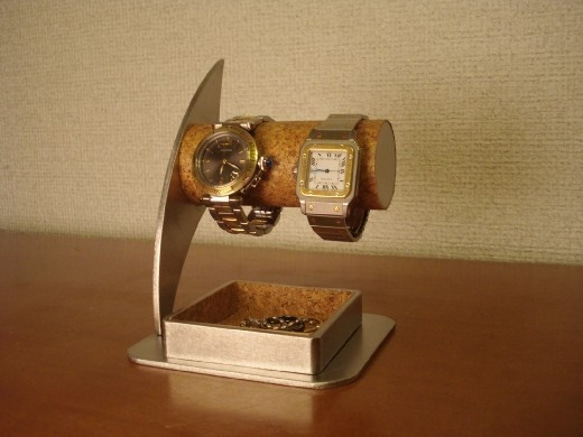 ウオッチスタンド　名入れ　刻印　ラッピング　　丸パイプ2本掛け腕時計スタンド　男性用 1枚目の画像