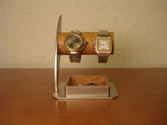 ウオッチスタンド　名入れ　刻印　ラッピング　　丸パイプ2本掛け腕時計スタンド　男性用 2枚目の画像