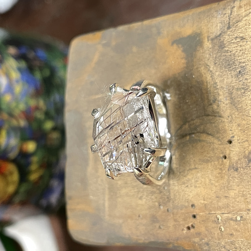 プラチナルチル　シルバー925 リング 受注制作】ルチルクォーツ 7号〜フリーサイズリング シルバー925