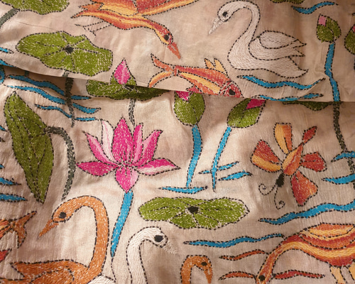 カンタ刺繍 プレミアムタッサーシルク大判ストール ハムサ ストール