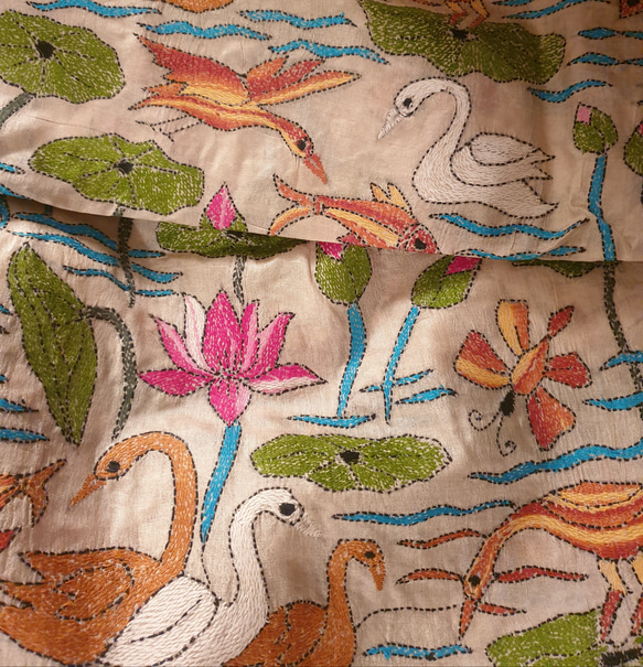 カンタ刺繍 プレミアムタッサーシルク大判ストール ハムサ ストール