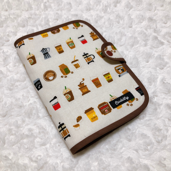 1425．コーヒー柄 お薬手帳&診察券ケース カフェ柄 通帳ケース  
