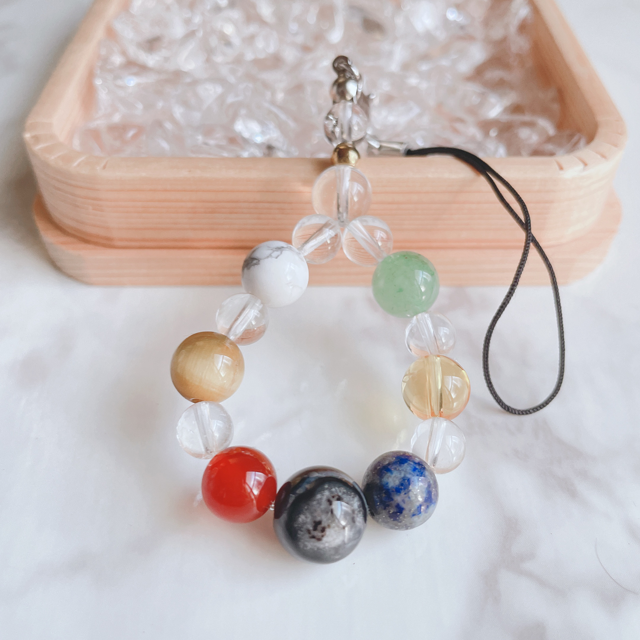 ✦招福 厄を払う 仕事 お金 対人関係 7色 レインボー 天眼石・ラピス・シトリン 天然石 ストラップ No539S