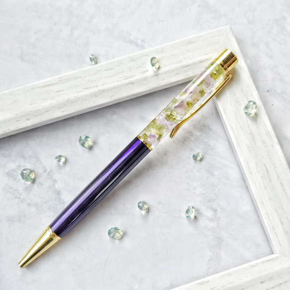 「紫花」　天然石　さざれ石　ボールペン　ギフト　プレゼント 2枚目の画像