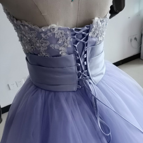 パープル/紫 カラードレス 3D立体レース刺繍 ベアトップ 挙式 2ways  