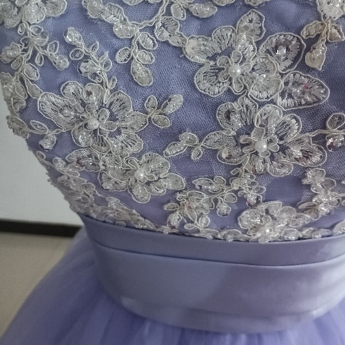 パープル/紫 カラードレス 3D立体レース刺繍 ベアトップ 挙式 2ways  