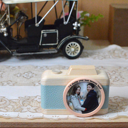 【父の誕生日プレゼント】カメラ好きなお父さんに思いを込めて！カメラ型フォトフレーム【ライトブルー】写真12枚 4枚目の画像