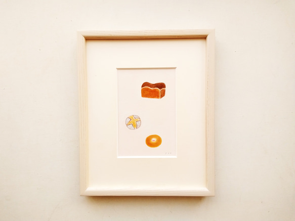 原画「おいしいパン」 水彩イラスト　※木製額縁入り 2枚目の画像