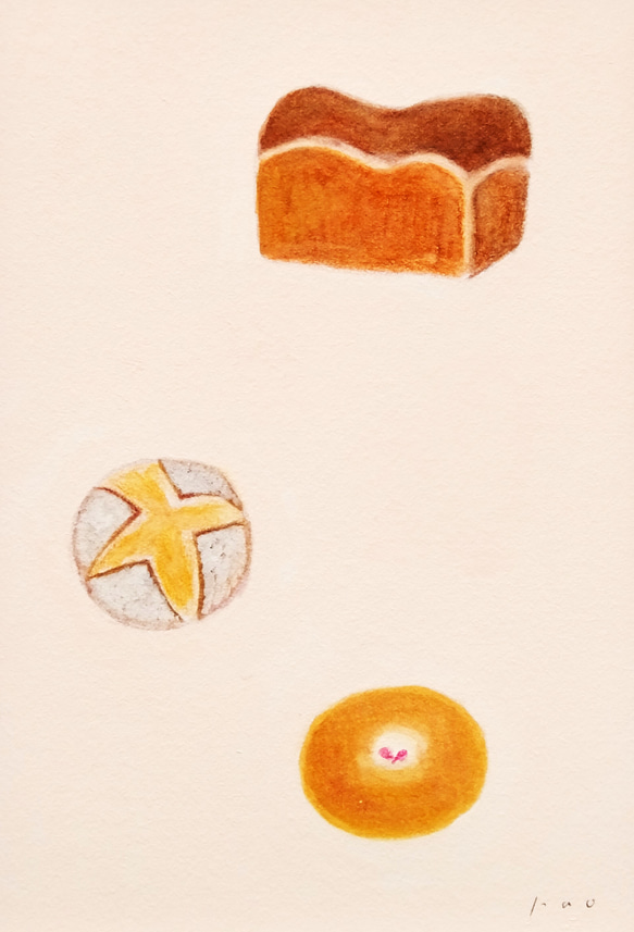原画「おいしいパン」 水彩イラスト　※木製額縁入り 4枚目の画像
