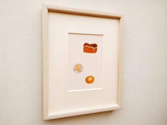 原画「おいしいパン」 水彩イラスト　※木製額縁入り 3枚目の画像