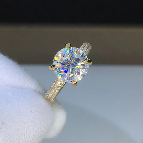 newデザイン】2カラット モアッサナイト ダイヤ リング K18YG 指輪  