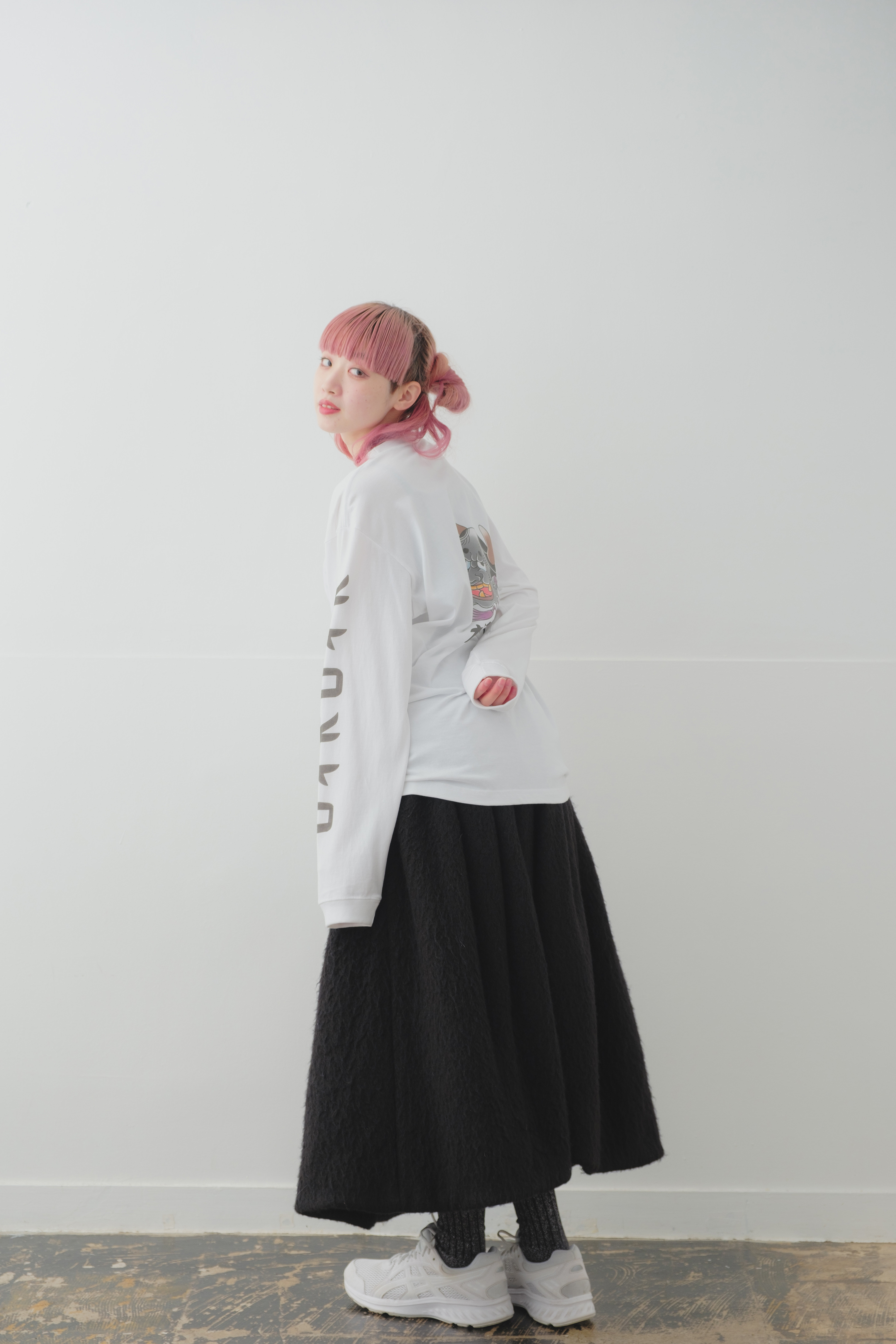 オドロオドロ　【般若　type-B】ロンT  スウェット ビッグシルエット　オーバーサイズ  ホワイト　白