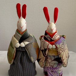 うさぎのお雛様(大) 2 座布団(赤)付き ちりめん ひな人形・雛飾り