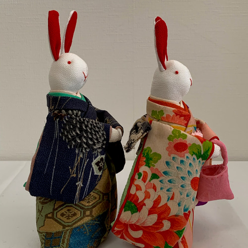 うさぎの花魁　創作ちりめん人形　ちりめんうさぎ人形　古布　ドールハウス Sold☆ちりめん人形 雛うさぎ⑤ ひな人形・雛飾り じゅん吉 通販