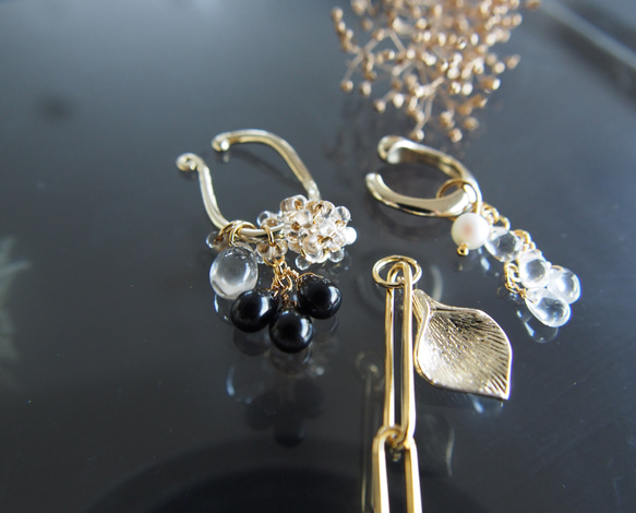 Ear cuff＊précieuses noires＊4way  ヨーロッパ製ファルファーレのイヤーカフ 8枚目の画像