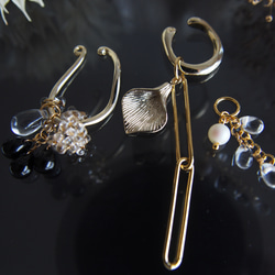 Ear cuff＊précieuses noires＊4way  ヨーロッパ製ファルファーレのイヤーカフ 5枚目の画像