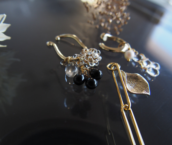 Ear cuff＊précieuses noires＊4way  ヨーロッパ製ファルファーレのイヤーカフ 6枚目の画像