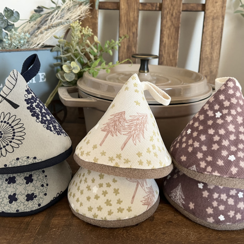 受注制作☆ 三角鍋つかみ コーデュロイ 北欧風 鍋つかみ さんかく