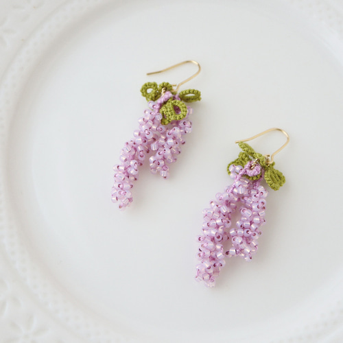 タティングレ―スのライラックピアス（イヤリング） ピアス（フック