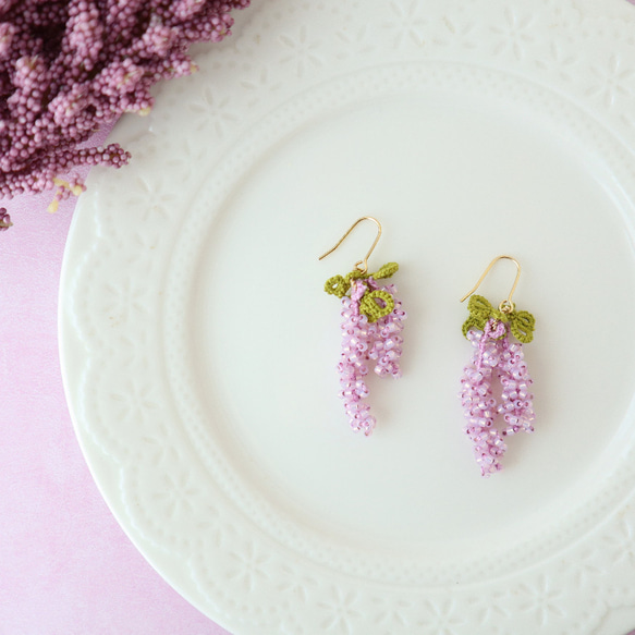 タティングレ―スのライラックピアス（イヤリング） ピアス（フック