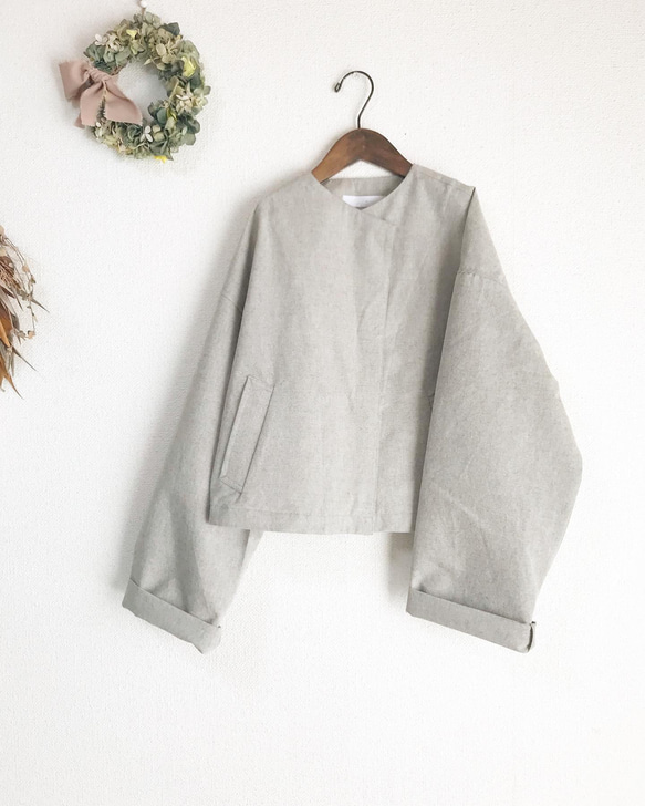 期間限定SALE！（Hjärta） 綿ウールバフクロス　HAORI short   light brown   遠州織物 3枚目の画像