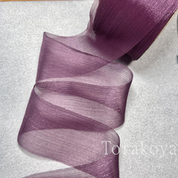 〈長1M／幅60mm 〉リボン　オーガンジー　ボイル　ラメ糸　 赤紫 2枚目の画像