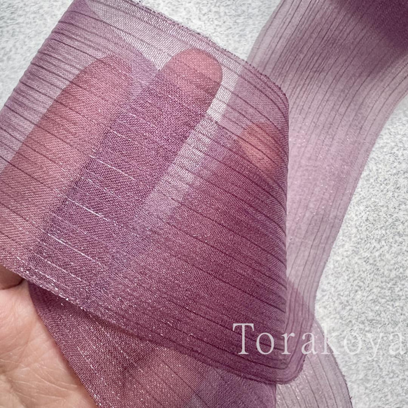 〈長1M／幅60mm 〉リボン　オーガンジー　ボイル　ラメ糸　 赤紫 4枚目の画像