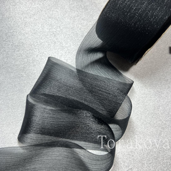 〈長1M／幅60mm 〉リボン　オーガンジー　ボイル　ラメ糸　ブラック 4枚目の画像