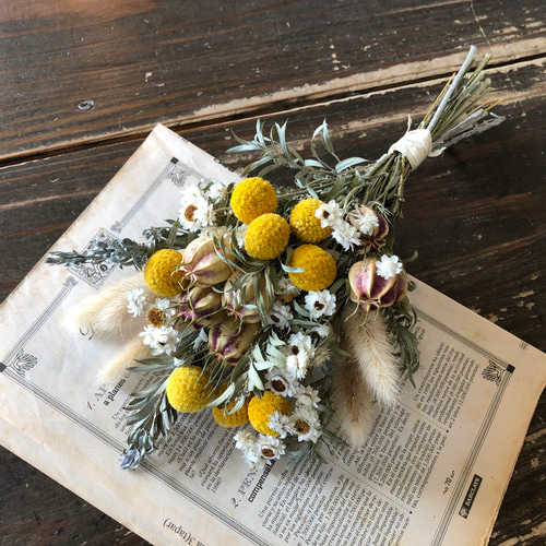 送別の花に 黄色系ドライフラワースワッグ スワッグ dahlia