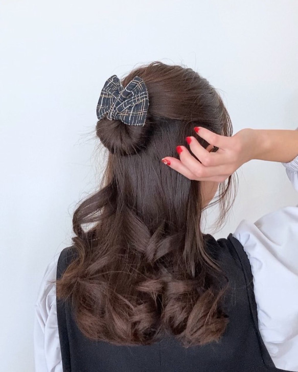 ツイードデフトバン　ツイードヘアアクセサリー♡ツイードリボン　ヘアアクセサリー♡ツイード生地 4枚目の画像