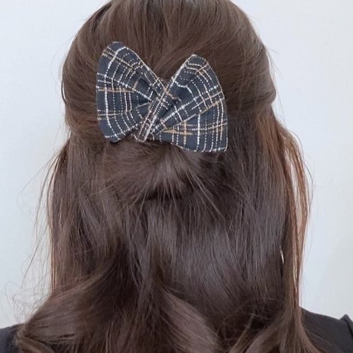 ツイードデフトバン ツイードヘアアクセサリー♡ツイードリボン ヘア