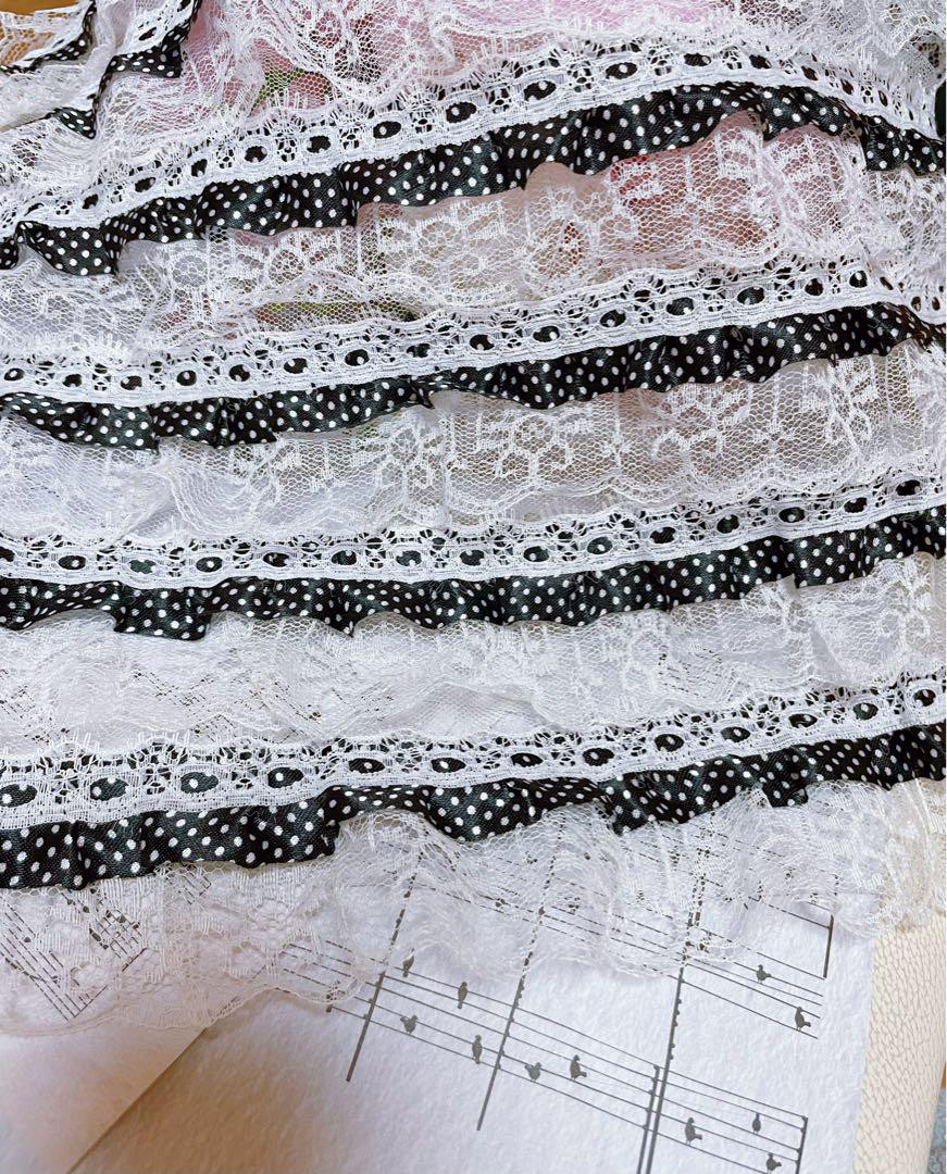 B212 ホワイト色ドット柄フリルレース生地 手芸用品 レース