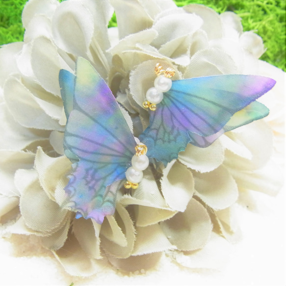 シフォン 蝶 パール加工チャーム　２０２３A 1枚目の画像