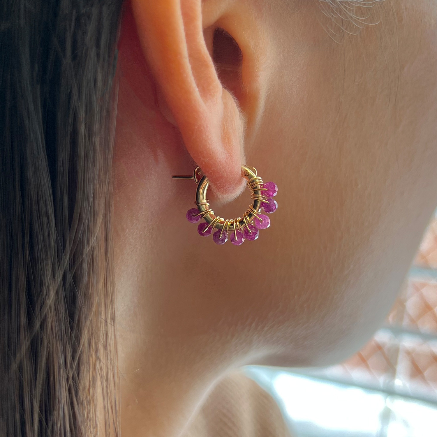7月誕生石✶ルビー✴︎フープピアス