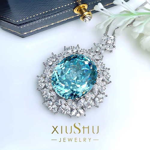 ハンドメイド925スターリングシルバーアクアマリンネックレス 