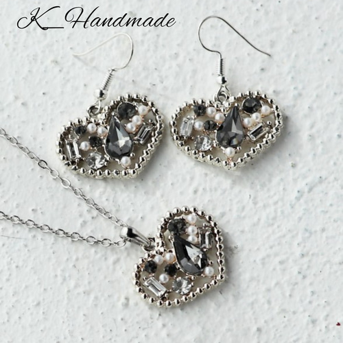 ♡ハンドメイド♡ビジューネックレス キラキラハートのビジュー ネックレス ネックレス・ペンダント