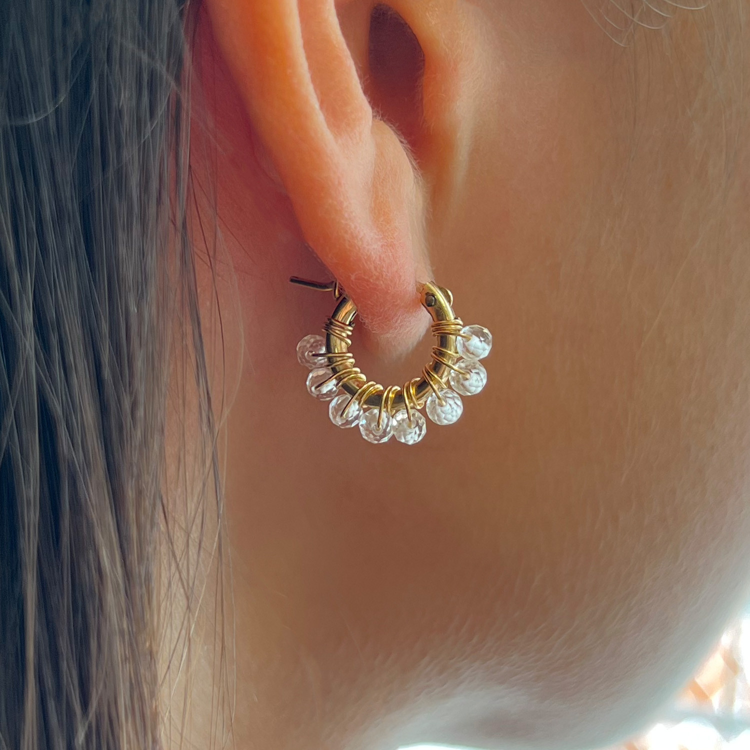 4月誕生石✶クォーツ✶フープピアス