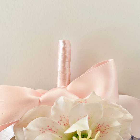 母の日 の 贈り物 ピンク系可愛い クリスマスローズ ラベンダー ユーカリ スワッグ アーティフィシャルフラワー 造花 5枚目の画像