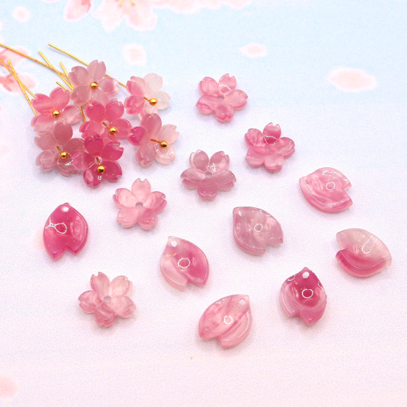 オリジナル変色素材★桜のパーツ　アセテート　アプリコット→ローズピンク 20枚目の画像