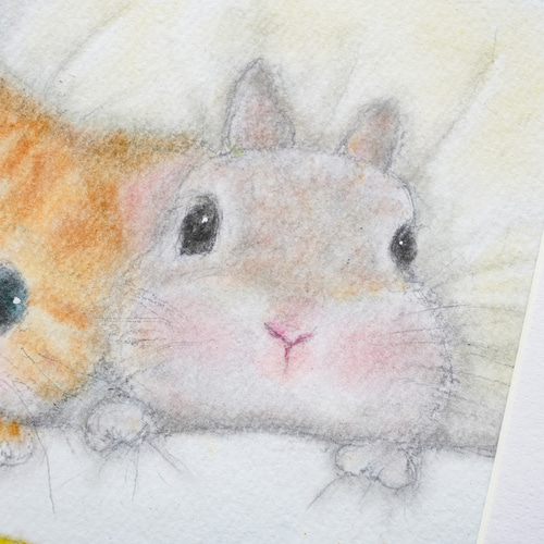 オーダー品　自作絵画　猫とうさぎたち　猫とうさぎの絵 オーダー品 自作絵画 猫とうさぎたち 猫とうさぎの絵 オーダー品