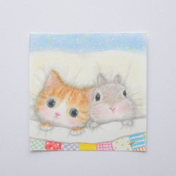 【原画】「いっしょにおねんね」　猫　うさぎ　パステルアート　動物　かわいい　イラスト　ネコ　ねこ　ウサギ 6枚目の画像