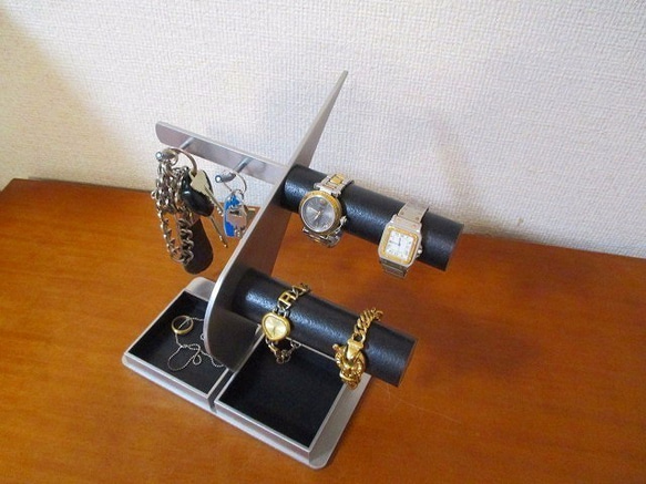 腕時計スタンド　キースタンド　腕時計、キー、ダブルトレイスタンド　ブラック 5枚目の画像